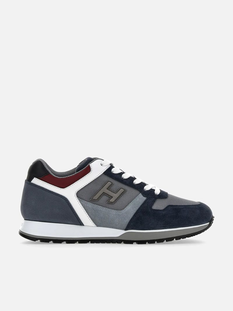 HOGAN ΥΠΟΔΗΜΑΤΑ SNEAKERS H321 ALLACCIATO H FLOCK ΜΠΛΕ ΓΚΡΙ 100%Leather